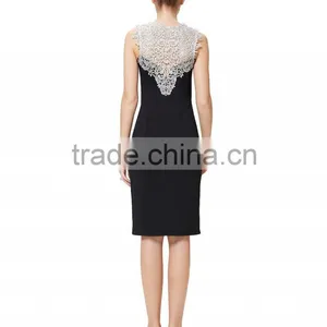 New Arrival Women Evening Wear Sleeveless Navy Blue Bodycon Dress With Lace Trims thumbnail-4