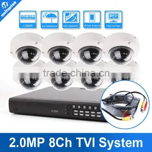 8 Pcs HDTVI Camera Kit Include 8Pcs 2.0MP Outdoor Dome TVI Camera 8CH 1080P HD-TVI DVR Support P2P View Quality Choice thumbnail-1