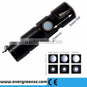 USB Rechargeable Zoomable Flashlight Focus Torch Handbar Lamp Adjustable thumbnail-3