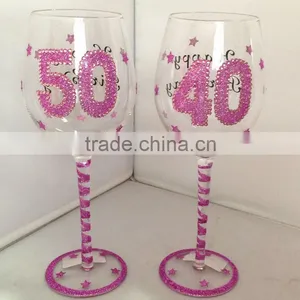 Mouth Blown Birthday Party Wine Glass 50/40 Ages thumbnail-1