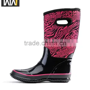 Warm Leopard Print Neoprene Cheap Rain Boots With Hole thumbnail-1