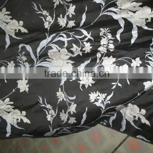 BLACK N LEAF PRINT SILK FABRIC TEXTILE thumbnail-1