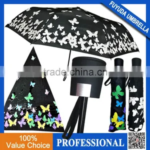 2017 New Beautiful Colorful Butterfly Printing Automatic 3 Fold Colour Changing Portable Umbrella thumbnail-1