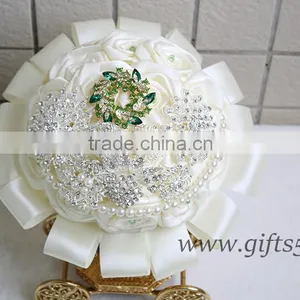Graceful Wedding Bouquet With Rhinestones Satin Silk Ribbons Pearls Jewels Bridal Bouquet Bridesmaid Bouquet thumbnail-1