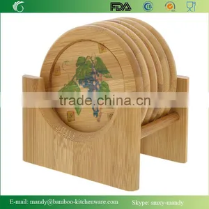 Hot Sale DIY Design Bamboo Coaster, Round Bamboo Coaster 6 Piece Set - 4 Inch thumbnail-1