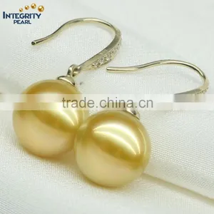 Perfect Round Good Shape 10-11 Round Gold Jewel Women Natural Pearl Earring Findings thumbnail-2