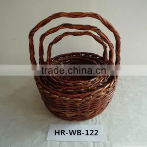 Hot Sell Handmade Round Willow Basket Set With Handle thumbnail-1