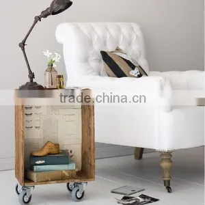 Rustic Wooden Side Table With Wheels thumbnail-1