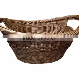 LARGE WICKER OVAL LOG BASKET STORAGE HANDLES WILLOW LAUNDRY HAMPER thumbnail-1