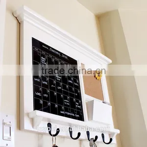 Home Decor Wood Wall Mounted Bulletin Board Entryway Chalk Board Mail Sorter Rack With Key Hooks and BlackBoard thumbnail-2