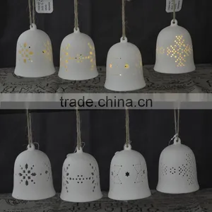 Ceramic Indoor Christmas LED Light Bell With Hollow Design Wholesale thumbnail-1