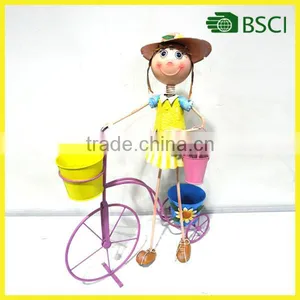 Metal Girl Planter for Iron Bicycle Home Decor thumbnail-1