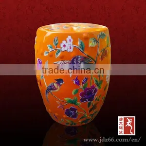 China Supplier Orange Glazed Birds Figure Ceramic Stools thumbnail-1