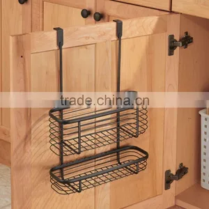 Sliding Over the Cabinet Kitchen Storage Wire Basket for Aluminum Foil Bags Cleaning Supplies - 2-Tier Bronze thumbnail-5