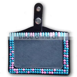 Pink/Blue Pearl Style ID Holder, High Quality Promotion Gift PU Leather Badge Holder With Crystal Gem Decoration thumbnail-1
