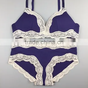 Women Vintage Retro Style Lovely Delicate Lace Crochet Bra and Underwear Set thumbnail-1