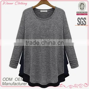 Competitive Price Good Quality Factory Direct Contrast Color Round Neck Asymmetrical Women Different Types of Blouse Designs thumbnail-1