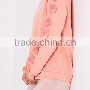 Women Pink Cute Fashion Sweater Long Sleeve Pullover Sweatshirt Plush Ball thumbnail-2