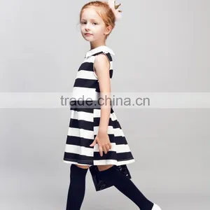 STOCK Available! COOL KID ZONE Summer Children Girl Black and White Stripes Print Short Sleeveless Dresses Brand Girl Dress thumbnail-3
