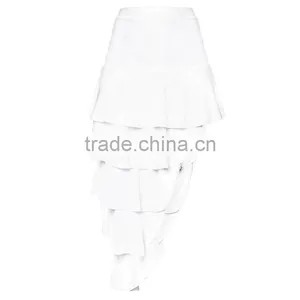 Asymmetrical Long White Tiered Skirt for Summer Designer Woman Party Wear thumbnail-6