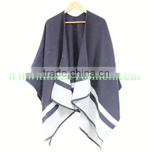 Women Winter Grid Check Tartan Poncho Cape Coat Reversible Scarf Shawl thumbnail-1