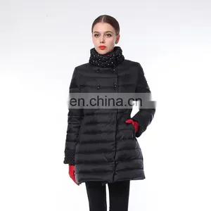 Ladies Trench Coat Black Jacket Fur Hood Down Jacket thumbnail-1