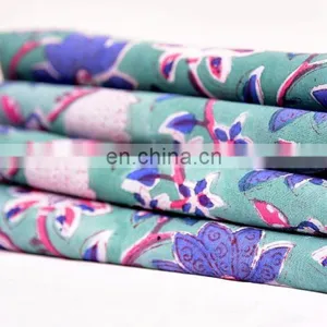 Indian 2017 Hand Block 100% Cotton Fabric Crafting Dressmaking Sewing Fabric By Meter Natural Vegetable Print Fabric thumbnail-1