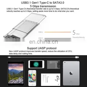 2017 Newest OEM HDD Case, Drop Shipping Hard Driver Storage Case With USB3.1 Type C,Transparent,for 2.5 Inch SATA HDD thumbnail-4