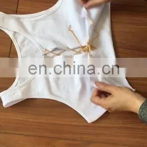 Cheap Nice Women Ladies Sexy Sleeveless Low-cut Vest Metal Chain Crop Tops Hot Night Club Wear thumbnail-1