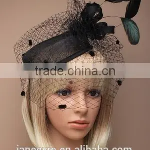 Wholesale Chuch/Races Top Hat,Black Sinamay Base Hat Fascinator With Feather thumbnail-1