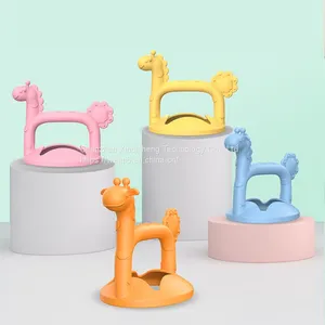 Bear Rabbit Giraffe Wooden Bpa Food Grade Colorful Hippo Silicone Teether Wrist Baby Teether Wholesale Baby Teether thumbnail-1