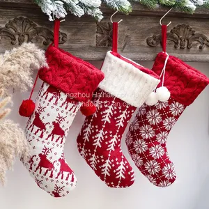 Christmas Decorationsknitted Christmas Sockswool Socksed and White Elk Snowflake Gift BagChristmas Gift Bag thumbnail-4