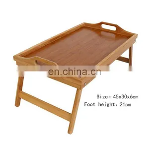 Kitchen & Tabletop Amazon Hot Selling Bamboo Hotel Kitchen Tableware Food Tray Foldable Support Legs Tray Bed Dinner Plate Tray thumbnail-5