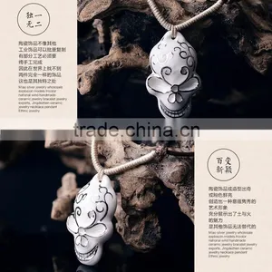 Men's Skull Head Porcelain Glazed Pendant Necklace thumbnail-3