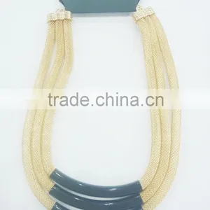 FACHION 3 ROWS MESH CHAIN NECKLACE WITH METAL TUBES thumbnail-1