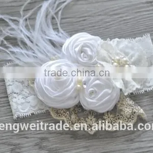Wholesale Beautiful Girls Hair Accessory Fashion Feather Flower Baby Kids Headband for 0-3years thumbnail-6