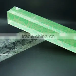 Custom Clear Desktop Decoration Printed Flower Pattern Long Acrylic Paperweight Bar thumbnail-5