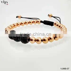 Macramen Beads Bracelet Stainless Steel Micro Pave HQ PVD Plated No Color Lose Blue CZ AAA Grade Stones thumbnail-6
