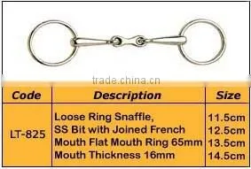 Horse Bit - Loose Ring Snaffle, SS Bit With Joined French Mouth Flat Mouth thumbnail-1