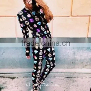 2014 Men Women EMOJI Print Funny Autumn Sweatshirt Sport Tops 3D Jogger Pant Set thumbnail-1