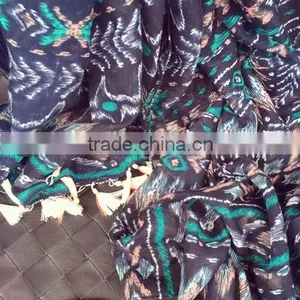 Tassel Aztec Scarf, Blue Scarf Chevron Scarf, Boho Native Southwestern Cotton Scarf, Print Scarf thumbnail-6