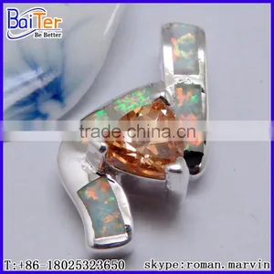 Custom Lab Created White Fire Opal And Amethyst Pendant Sterling Silver thumbnail-4