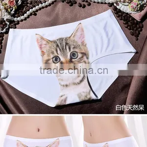 Ice Silk Girls Briefs Seamless Sexy 3D Print Cats Women Panties thumbnail-4