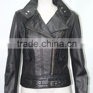 Ladies Short Black 4110 Fitted Waist Length Soft Napa Lambskin Leather Jacket thumbnail-1