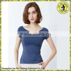Sexy Slim Fit Women Blank Scoop t Tops For France thumbnail-4