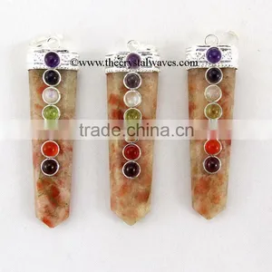 Sunstone Flat Pencil Chakra Pendant thumbnail-1