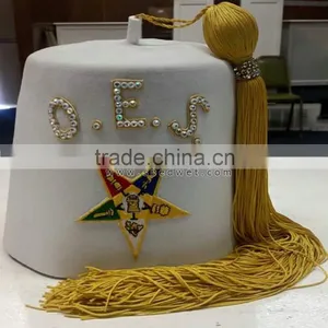 Masonic Oes Star Fez Embroidery With Rhinestones | Order Eastern Star Jeweled Fez Cap thumbnail-1