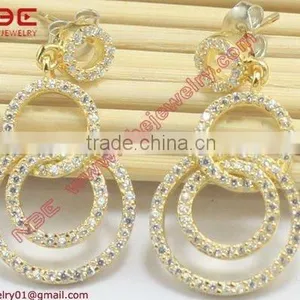 2012 New Arrival Design 925 Sterling Silver Earrings Jewellery With AAA Grade cz Yellow Gold Plated Micro Prong Setting thumbnail-1