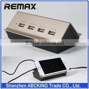 Original Remax EU Plug 4 Ports USB Goldhouse Hub Mobile Phone Charge Station Tablet Charger 4.2A Output thumbnail-1