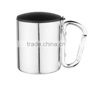 220ml Double Wall Steel Coffee Mug With Carabine Handle thumbnail-2